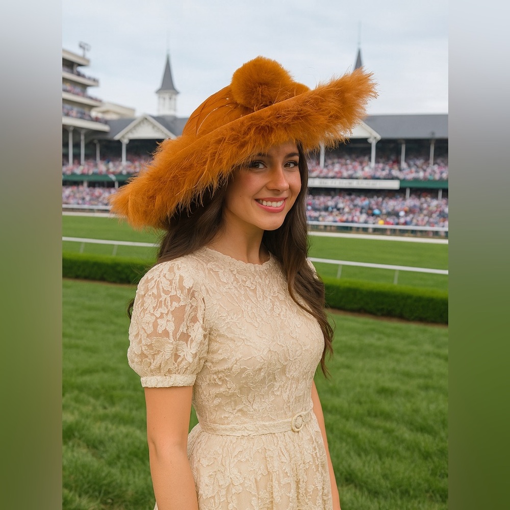Exclusive Vintage Milano Rusted Orange Feathered Mink Like Pompom Women's Hat